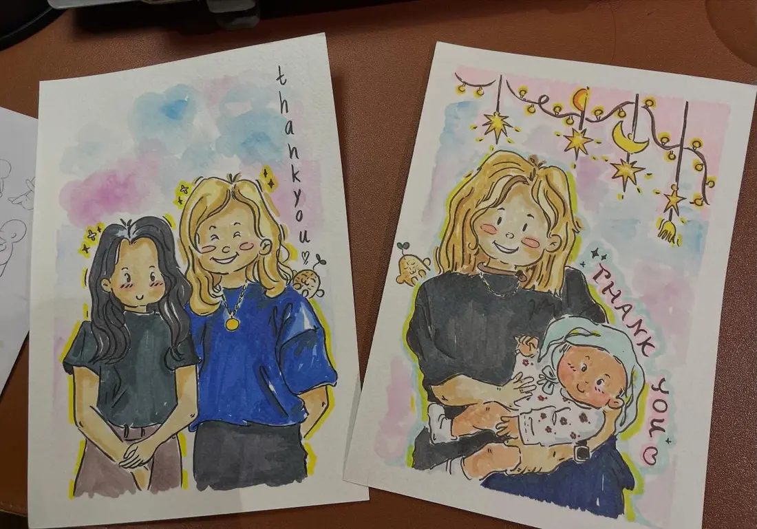 ภาพวาดสีจากรูปบุคคลสองภาพ ผลงานของระบายมั้ยล่ะ